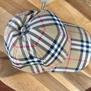 Burberry Tan Check Baseball Cap with Red & Black Stripes